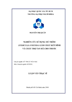 Luận văn thạc sĩ kỹ thuật hóa học nghiên cứu sử dụng mủ trôm sterculia foetida làm chất kết dính và chất trợ tan rã cho thuốc