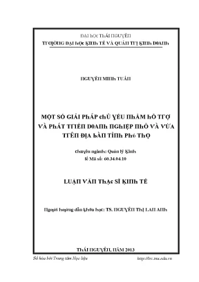 Luận văn một số giải pháp chủ yếu nhằm hỗ trợ và phát triển doanh nghiệp nhỏ và vừa trên địa bàn tỉnh phú thọ