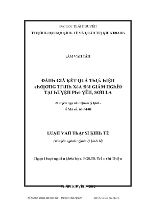 Luận văn đánh giá kết quả thực hiện chương trình xóa đói giảm nghèo tại huyện phù yên sơn la