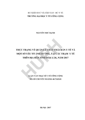 Thực trạng về quản lý chất thải rắn y tế và một số yếu tố ảnh hưởng tại các trạm y tế trên địa bàn tỉnh đắk lắk năm 2017