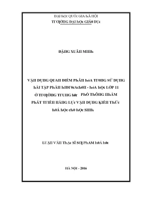 Luận văn vận dụng quan điểm phân hóa trong sử dụng bài tập phần hidrocacbon hóa học lớp 11 ở trường trung học phổ thông nhằm phát triển năng lực vận dụng kiến thức hóa học cho học sinh