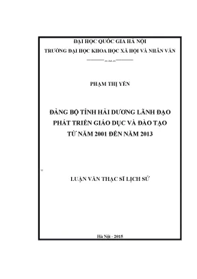 Luận văn thạc sĩ đảng bộ tỉnh hải dương lãnh đạo phát triển giáo dục và đào tạo từ năm 2001 đến năm 2013