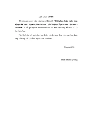 Luận văn giải pháp hoàn thiện hoạt động triển khai 6 giá trị văn hóa mới tại công ty cổ phần sữa việt nam vinamilk