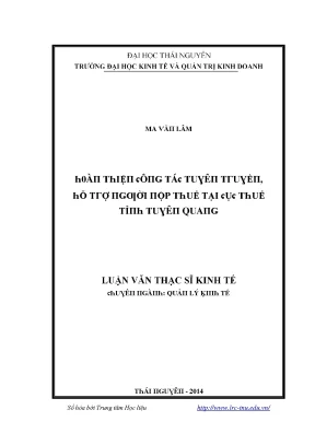 Luận văn hoàn thiện công tác tuyên truyền hỗ trợ nguời nộp thuế tại cục thuế tỉnh tuyên quang