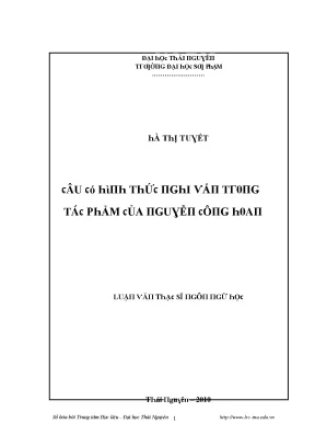 Luận văn câu có hình thức nghi vấn trong tác phẩm của nguyễn công hoan