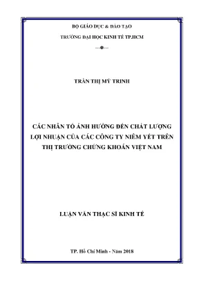 Luận văn các nhân tố ảnh hưởng đến chất lượng lợi nhuận của các công ty niêm yết trên thị trường chứng khoán việt nam