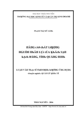 Luận văn nâng cao chất lượng nguồn nhân lực của khách sạn bạch đằng tỉnh quảng ninh