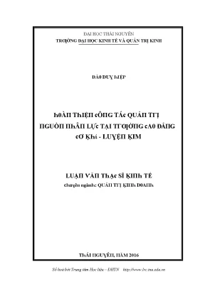 Luận văn hoàn thiện công tác quản trị nguồn nhân lực tại trường cao đẳng cơ khí luyện kim