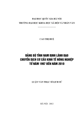 Luận văn thạc sĩ đảng bộ tỉnh nam định lãnh đạo chuyển dịch cơ cấu kinh tế nông nghiệp từ năm 1997 đến năm 2010