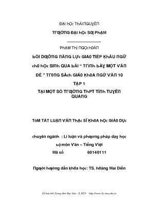Luận văn bồi dưỡng năng lực giao tiếp khẩu ngữ cho học sinh qua bài trình bày một vấn đề trong sách giáo khoa ngữ văn 10 tập 1 tại một số trường thpt tỉnh tuyên quang