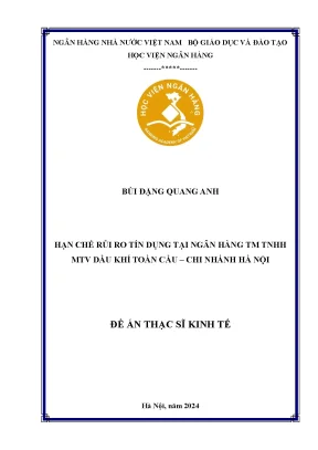 Luận văn thạc sĩ tài chính ngân hàng hạn chế rủi ro tín dụng tại ngân hàng tm tnhh mtv dầu khí toàn cầu chi nhánh hà nội