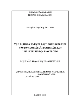 Luận văn vận dụng lý thuyết hoạt động giao tiếp vào dạy học các bài phong cách học lớp 10 trung học phổ thông