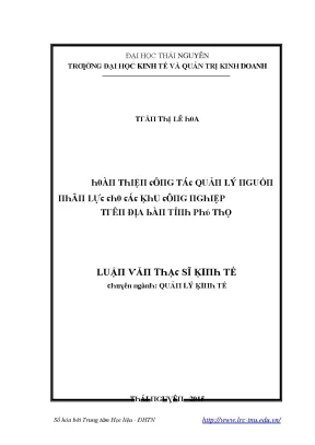 Luận văn hoàn thiện công tác quản lý nguồn nhân lực cho các khu công nghiệp trên địa bàn tỉnh phú thọ