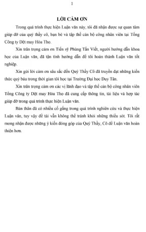 Luận văn thạc sĩ phát triển văn hoá doanh nghiệp tại tổng công ty cổ phần dệt may hoà thọ