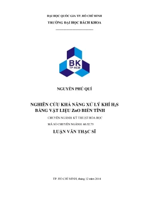 Luận văn thạc sĩ kỹ thuật hóa học nghiên cứu khả năng xử lý khí h2s bằng vật liệu zno biến tính