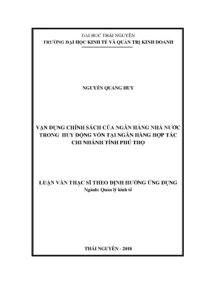 Luận văn vận dụng chính sách của ngân hàng nhà nước trong huy động vốn từ ngân hàng hợp tác chi nhánh tỉnh phú thọ