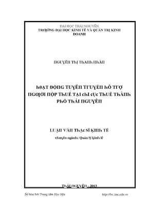 Luận văn hoạt động tuyên truyền hỗ trợ người nộp thuế tại chi cục thuế thành phố thái nguyên