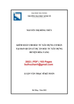 Luận văn thạc sĩ kiểm soát chi đầu tư xây dựng cơ bản tại ban quản lý dự án đầu tư xây dựng huyện hòa vang