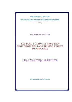 Luận văn thạc sĩ tác động của đầu tư trực tiếp nước ngoài đến tăng trưởng kinh tế ở campuchia luận văn thạc sĩ