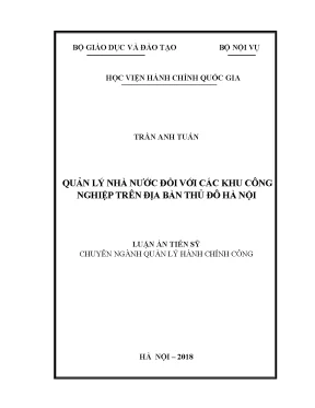 Luận án tiến sĩ kinh tế quản lý nhà nước đối với khu công nghiệp trên địa bàn thủ đô hà nội