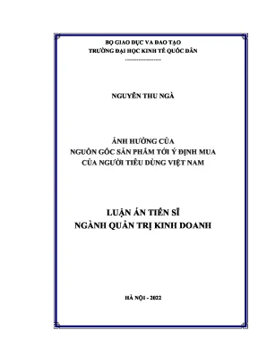 Luận án tiến sĩ ảnh hưởng của nguồn gốc sản phẩm tới ý định mua của người tiêu dùng việt nam
