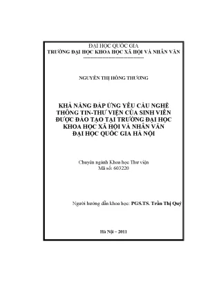 Luận văn thạc sĩ khả năng đáp ứng yêu cầu nghề thông tin thư viện của sinh viên được đào tạo tại trường đại học khoa học xã hội và nhân văn đại học quốc gia hà nội