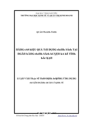 Luận văn nâng cao hiệu quả tính dụng chính sách tại ngân hàng chính sách huyện ba bể tỉnh bắc kạn