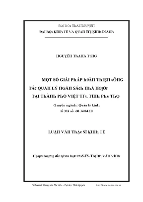 Luận văn một số giải pháp hoàn thiện công tác quản lý ngân sách nhà nước tại thành phố việt trì tỉnh phú thọ