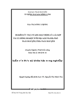 Luận văn nghiên cứu thực trạng hoạt động của các hợp tác xã nông nghiệp trên địa bàn thành phố thái nguyên tỉnh thái nguyên
