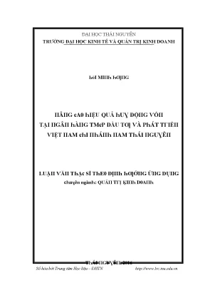 Luận văn nâng cao hiệu quả huy động vốn tại ngân hàng thương mại cổ phần đầu tư và phát triển việt nam chi nhánh nam thái nguyên