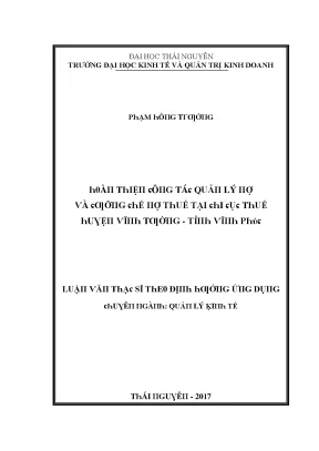 Luận văn hoàn thiện công tác quản lý nợ và cưỡng chế nợ thuế tại chi cục thuế huyện vĩnh tường tỉnh vĩnh phúc