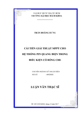 Luận văn thạc sĩ kỹ thuật điện cải tiến giải thuật mppt cho hệ thống pin quang điện trong điều kiện có bóng che