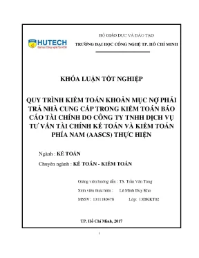 Luận văn quy trình kiểm toán khoản mục nợ phải trả nhà cung cấp trong kiểm toán báo cáo tài chính do công ty tnhh dịch vụ tư vấn tài chính kế toán và kiểm toán phía nam aascs thực hiện