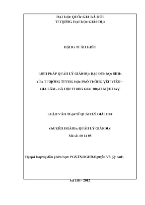 Luận văn biện pháp quản lý giáo dục đạo đức cho học sinh của trường trung học phổ thông yên viên gia lâm hà nội trong giai đoạn hiện nay