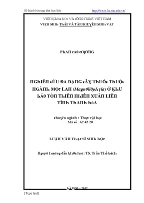 Luận văn nghiên cứu đa dạng cây thuốc thuộc ngành mộc lan magnoliophyta ở khu bảo tồn thiên nhiên xuân liên tỉnh thanh hóa