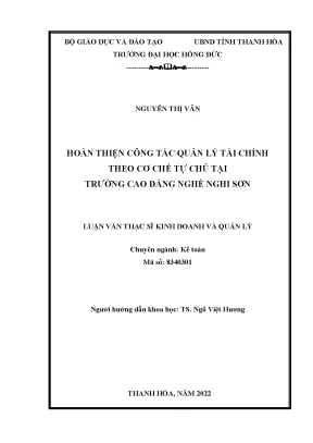 Luận văn hoàn thiện công tác quản lý tài chính theo cơ chế tự chủ tại trường cao đẳng nghề nghi sơn