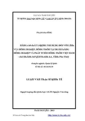 Luận văn nâng cao chất lượng tín dụng đối với lĩnh vực nông nghiệp nông thôn tại ngân hàng nông nghiệp và phát triển nông thôn việt nam chi nhánh huyện thanh ba tỉnh phú thọ