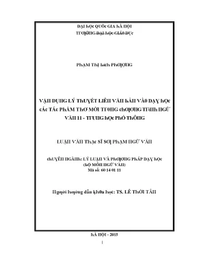 Luận văn vận dụng lý thuyết liên văn bản vào dạy học các tác phẩm thơ mới trong chương trình ngữ văn 11 trung học phổ thông