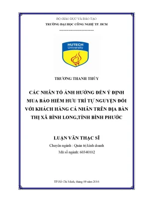 Luận văn những nhân tố ảnh hưởng đến ý định mua bảo hiểm hưu trí tự nguyện của khách hàng cá nhân trên địa bàn thị xã bình long tỉnh bình phước