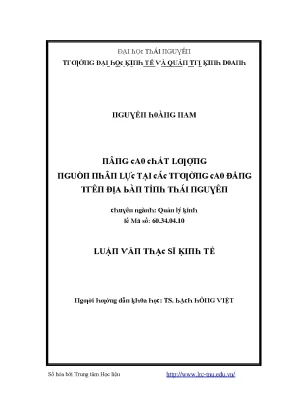 Luận văn nâng cao chất lượng nguồn nhân lực tại các trường cao đẳng trên địa bàn tỉnh thái nguyên