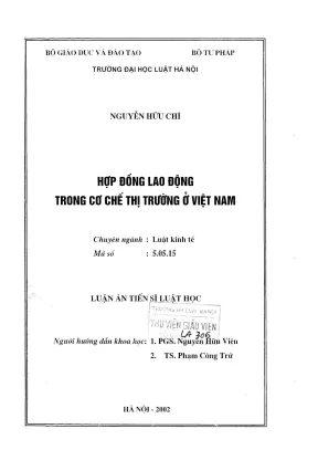 Luận án tiến sĩ luật học hợp đồng lao động trong cơ chế thị trường ở việt nam