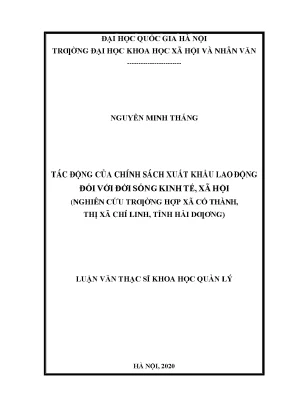 Luận văn thạc sĩ tác động của chính sách xuất khẩu lao động đối với đời sống kinh tế xã hội thị xã chí linh tỉnh hải dương