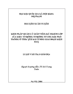 Luận văn biện pháp quản lý công tác giáo viên chủ nhiệm lớp của hiệu trưởng trường trung học phổ thông ở tỉnh yên bái trong giai đoạn hiện nay