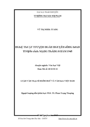 Luận văn nghệ thuật truyện ngắn nguyễn công hoan trước cách mạng tháng 8 năm 1945