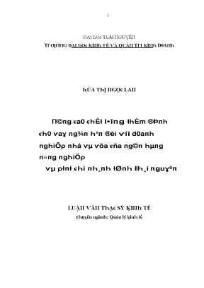 Luận văn nâng cao chất lượng thẩm định cho vay ngắn hạn đối với doanh nghiệp nhỏ và vừa của ngân hàng nông nghiệp