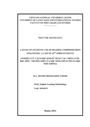 Luận văn thạc sĩ a study on students use of reading comprehension strategies a case of 10th form students m a thesis