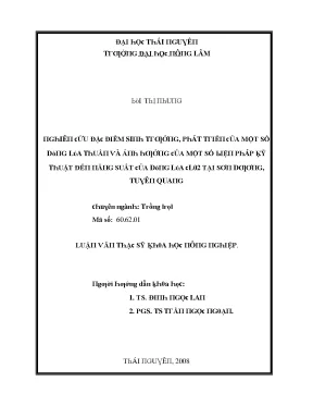 Luận văn nghiên cứu đặc điểm sinh trưởng phát triển của một số dòng lúa thuần và ảnh hưởng của một số biện pháp kỹ thuật đến năng suất của dòng lúa cl02 t