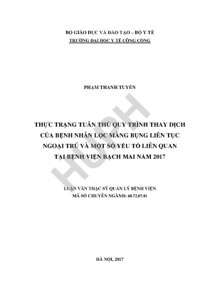 Thực trạng tuân thủ quy trình thay dịch của bệnh nhân lọc màng bụng liên tục ngoại trú và một số yếu tố liên quan tại bệnh viện bạch mai năm 2017