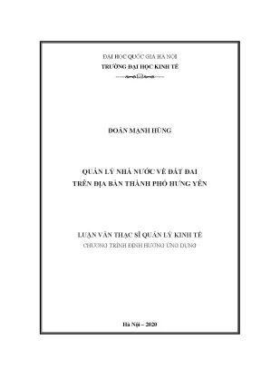 Luận văn quản lý nhà nước về đất đai trên địa bàn thành phố hưng yên