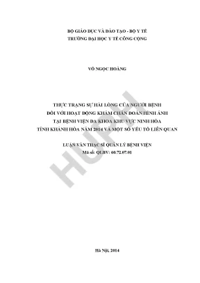 Thực trạng sự hài lòng của người bệnh đối với hoạt động khám chẩn đoán hình ảnh tại bệnh viện đa khoa khu vực ninh hòa tỉnh khánh hòa năm 2014 và một số yếu tố liên quan